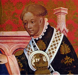 Marienkirche Dortmund, Marienaltar des Conrad von Soest, rechte Tafel, Ausschnitt aus der Anbetung der Könige